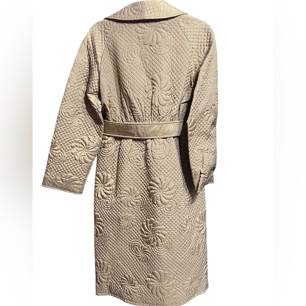 Elie Tahari Floral Diamond Quilted Trench Coat Belt & Snap Closure w Pickets - Picture 6 of 6